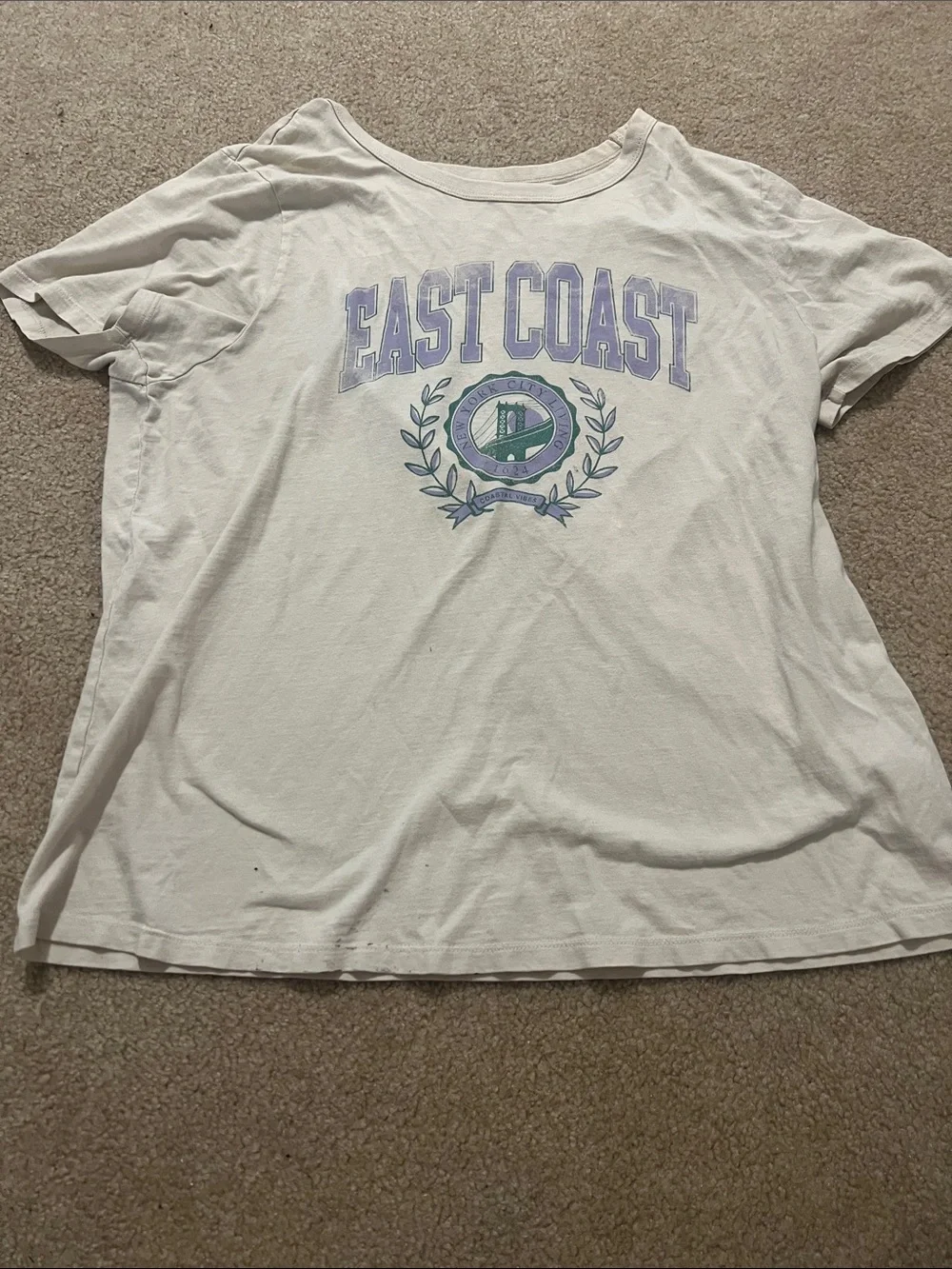 Old Navy White Tee with Purple and Green East Coast Graphic